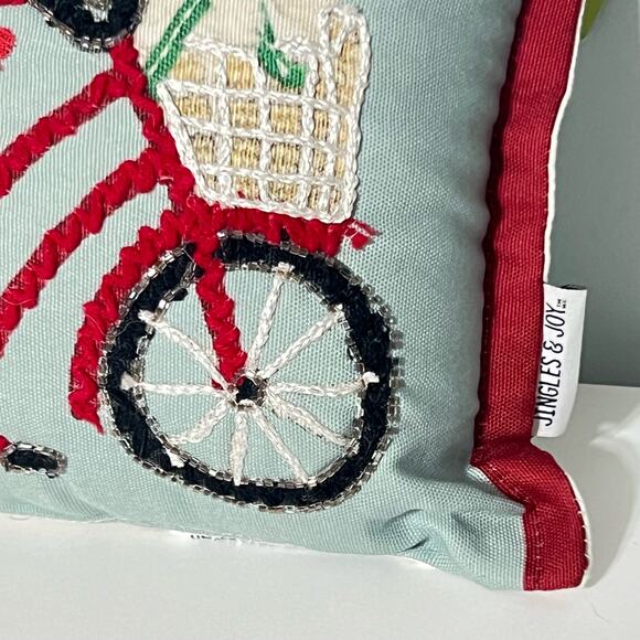 Jingle Joy Holiday Decorative Pillow Christmas Tree Dog Bicycle Embroidered New - Picture 5 of 9